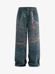 RO Chain Hole 3D Printed Baggy Jeans
