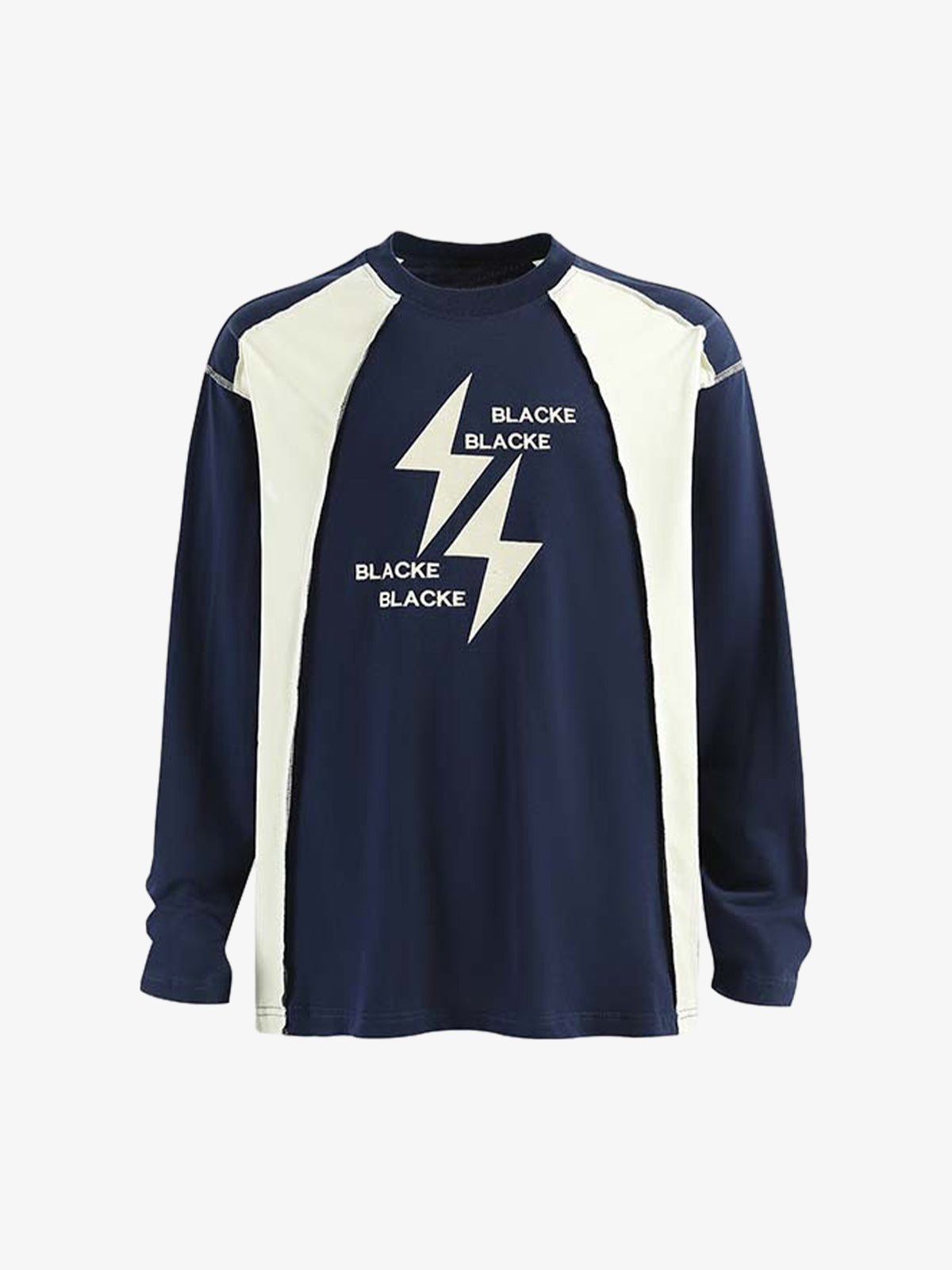 Lightning Letter Print Contrast Color Stitching Long-Sleeve T-Shirt