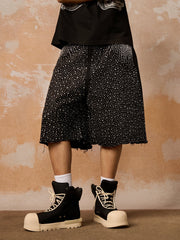 Retro Washed Rhinestone Raw Edge Denim Shorts