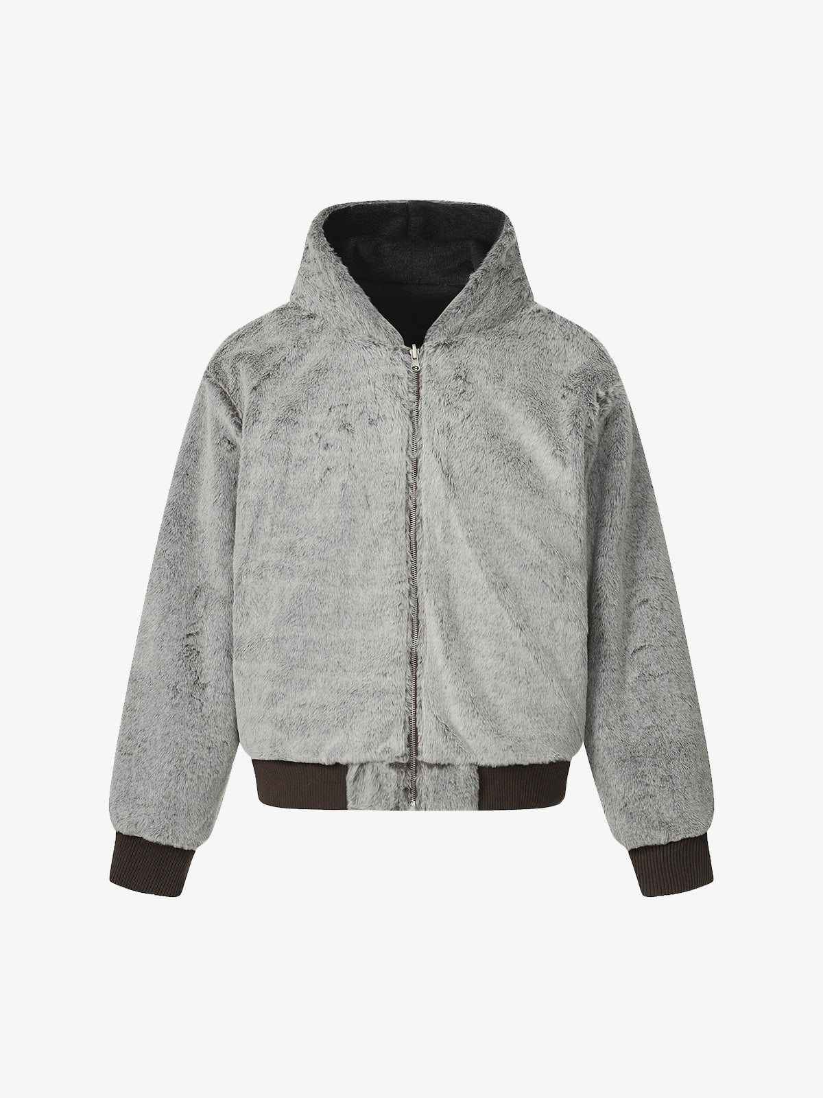 Retro Reversible Fleece Lined Zip-up Hooded Jacket