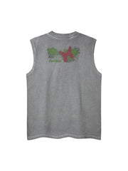 Distressed Graphic Butterfly Print Vest