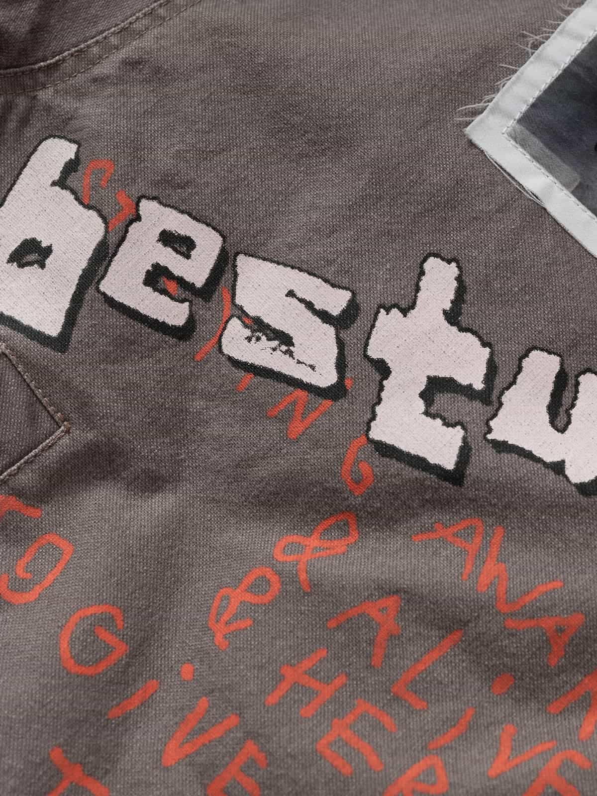 Street Graffiti Distressed High-Neck Padded Cotton Jacket