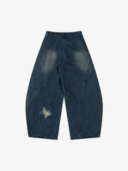 Vintage Design Lace-Up Star Embroidered Scimitar Jorts