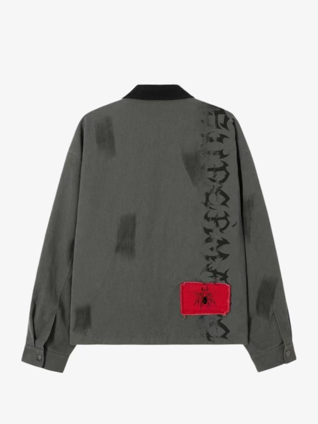 Retro Patchwork And Graphic Print Gothic Zipper Jacket