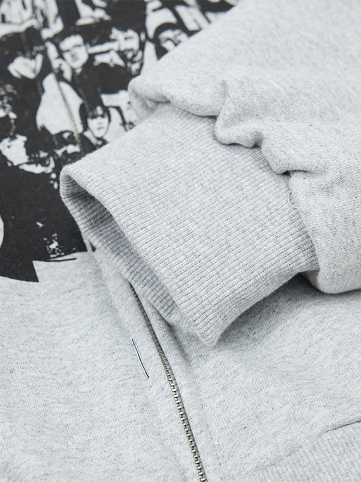 Retro Rock Print Character Zipper Hooded Sweatshirt