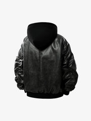 Retro Distressed Washed PU Leather Cotton Jacket