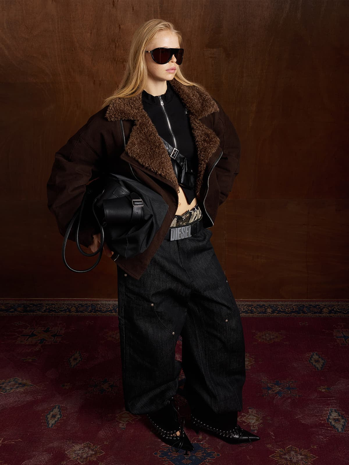 Street Punk Oblique Zipper Lambswool Collar Quilted Jacket