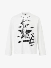 Retro Star Print Long-Sleeved T-Shirt
