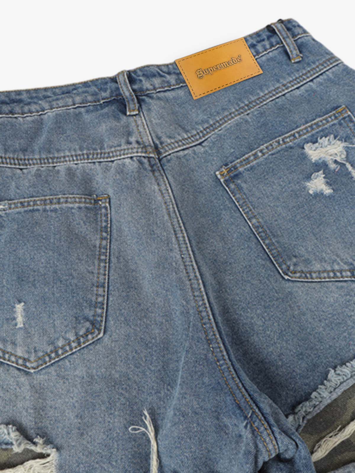 Camouflage Patchwork Ripped Cargo Jeans