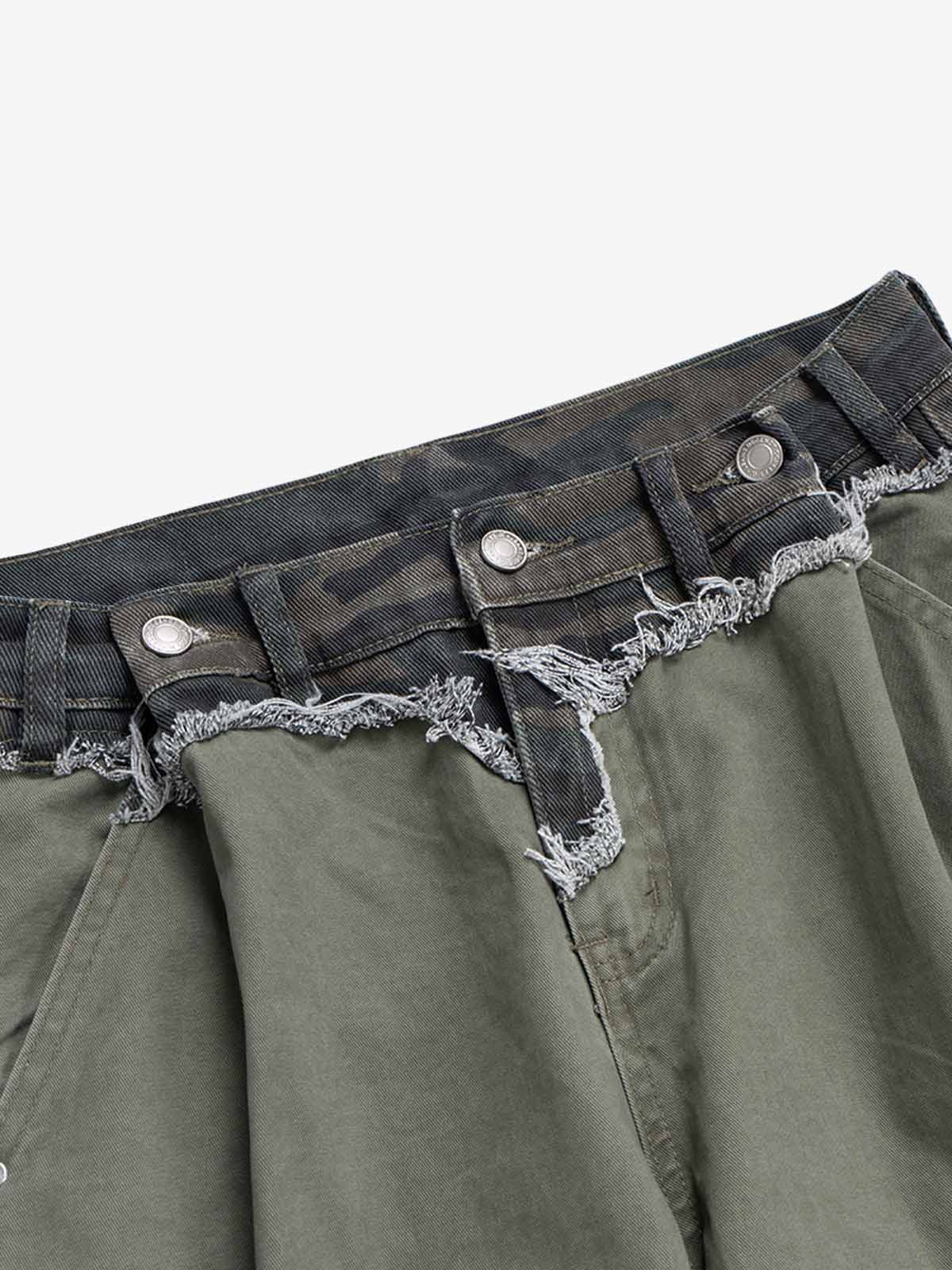 Camouflage Patchwork Whisker Baggy Jeans