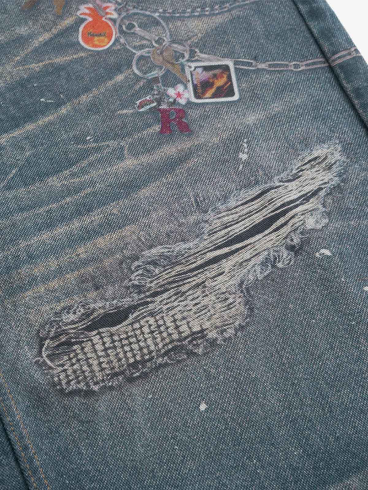 RO Chain Hole 3D Printed Baggy Jeans