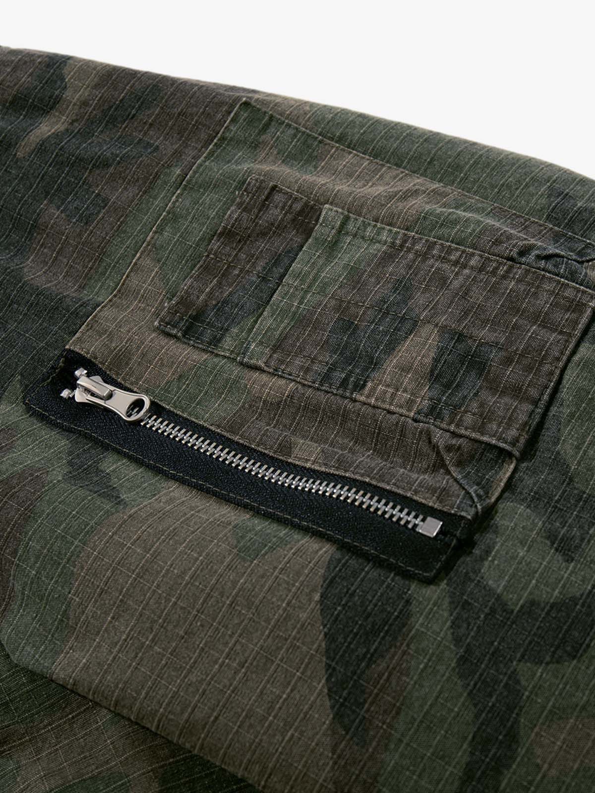 Retro Camouflage Faux Two-Piece Bomber Jacket