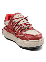Washed Denim Low-Top Raw Edge Sneakers