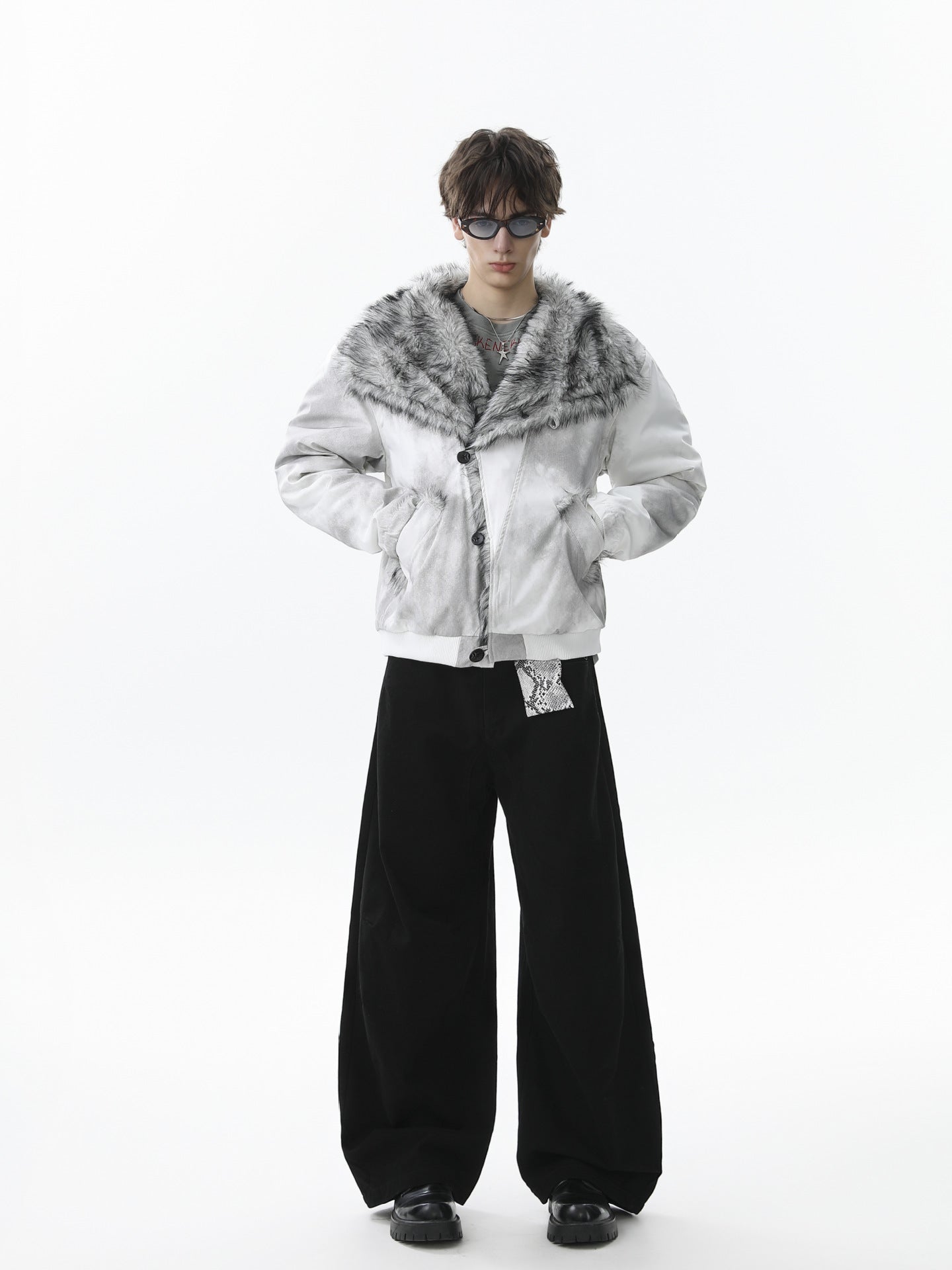 Vintage Dirty Dyed Washed Faux Fur Collar Padded Jacket