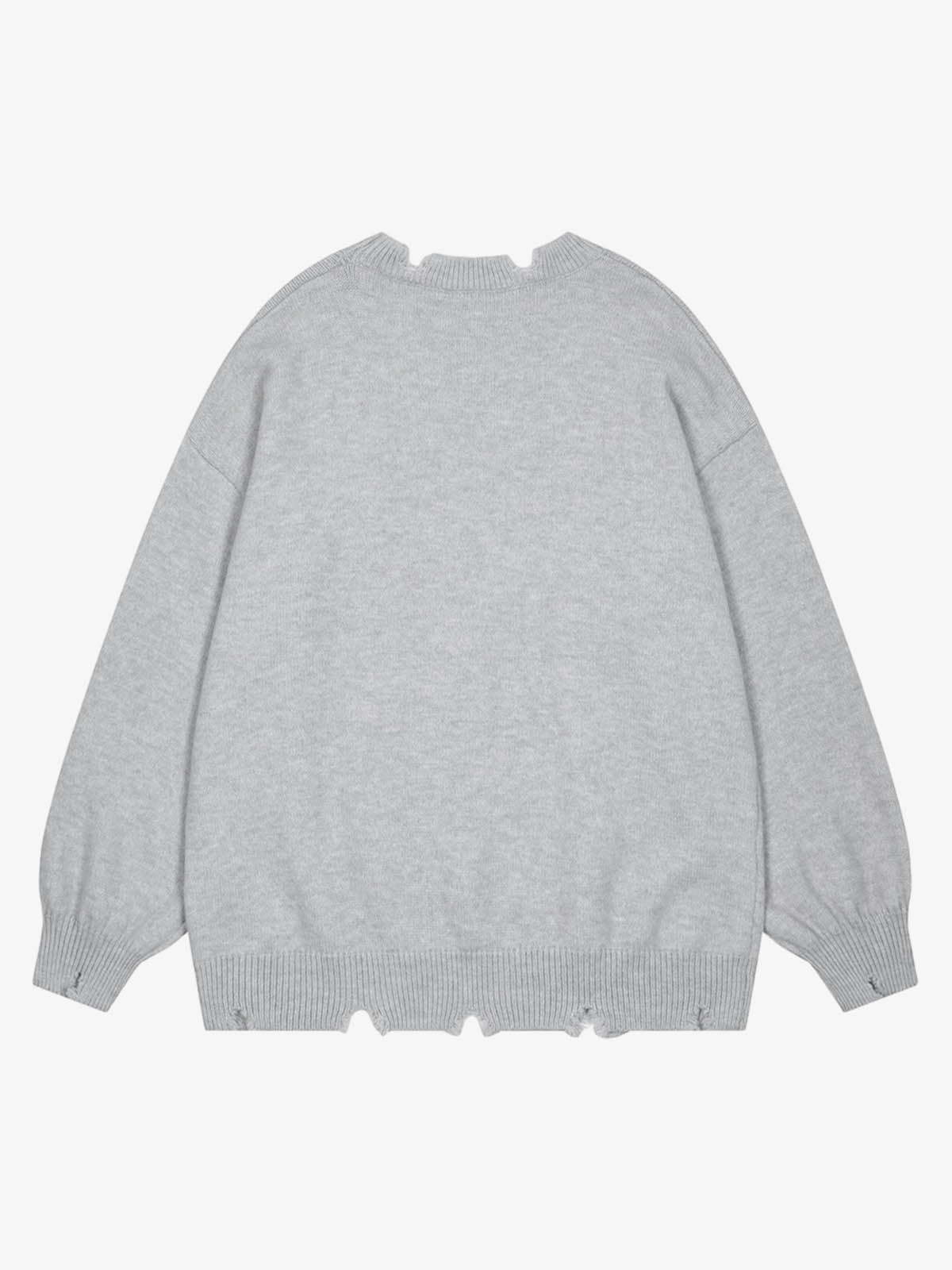 Letter Print Ripped Crew Neck Sweater