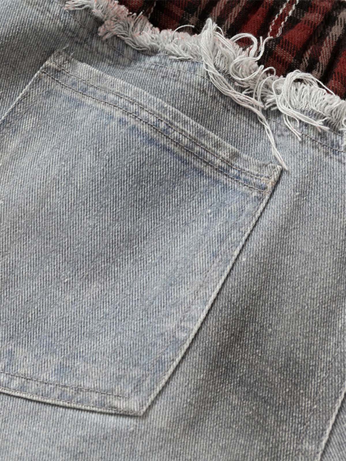 Waistband Patch Drawstring Jeans