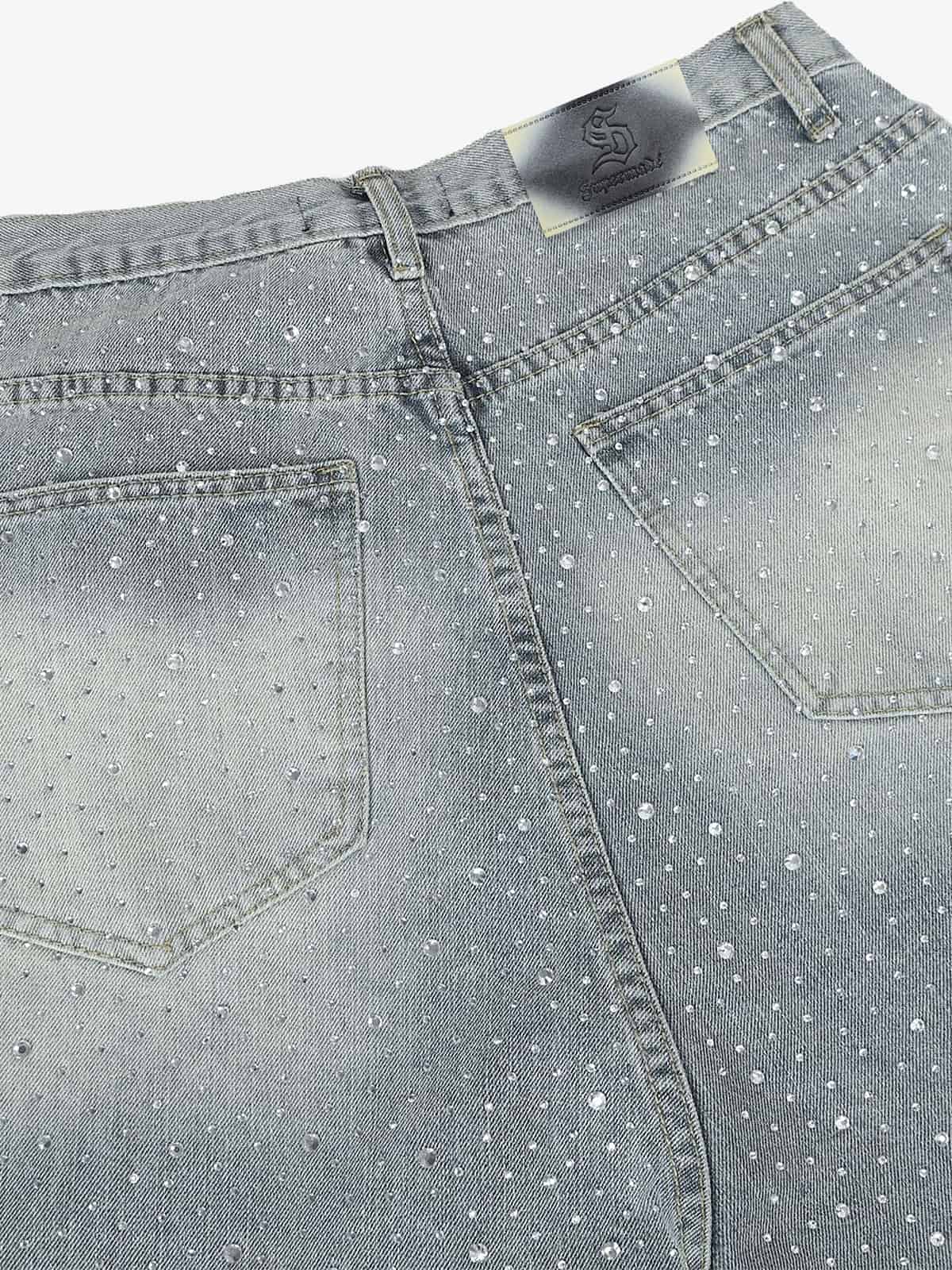 Street Denim Rhinestone-Embellished Baggy Jeans