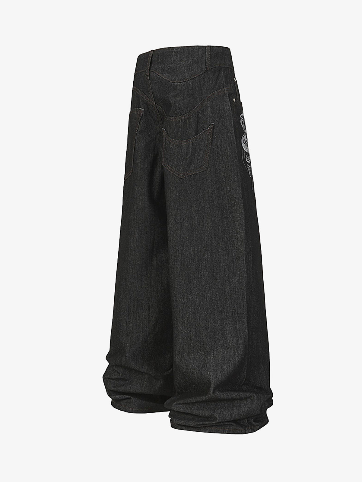 Denim Street Dark Snake Embroidery Baggy Jeans