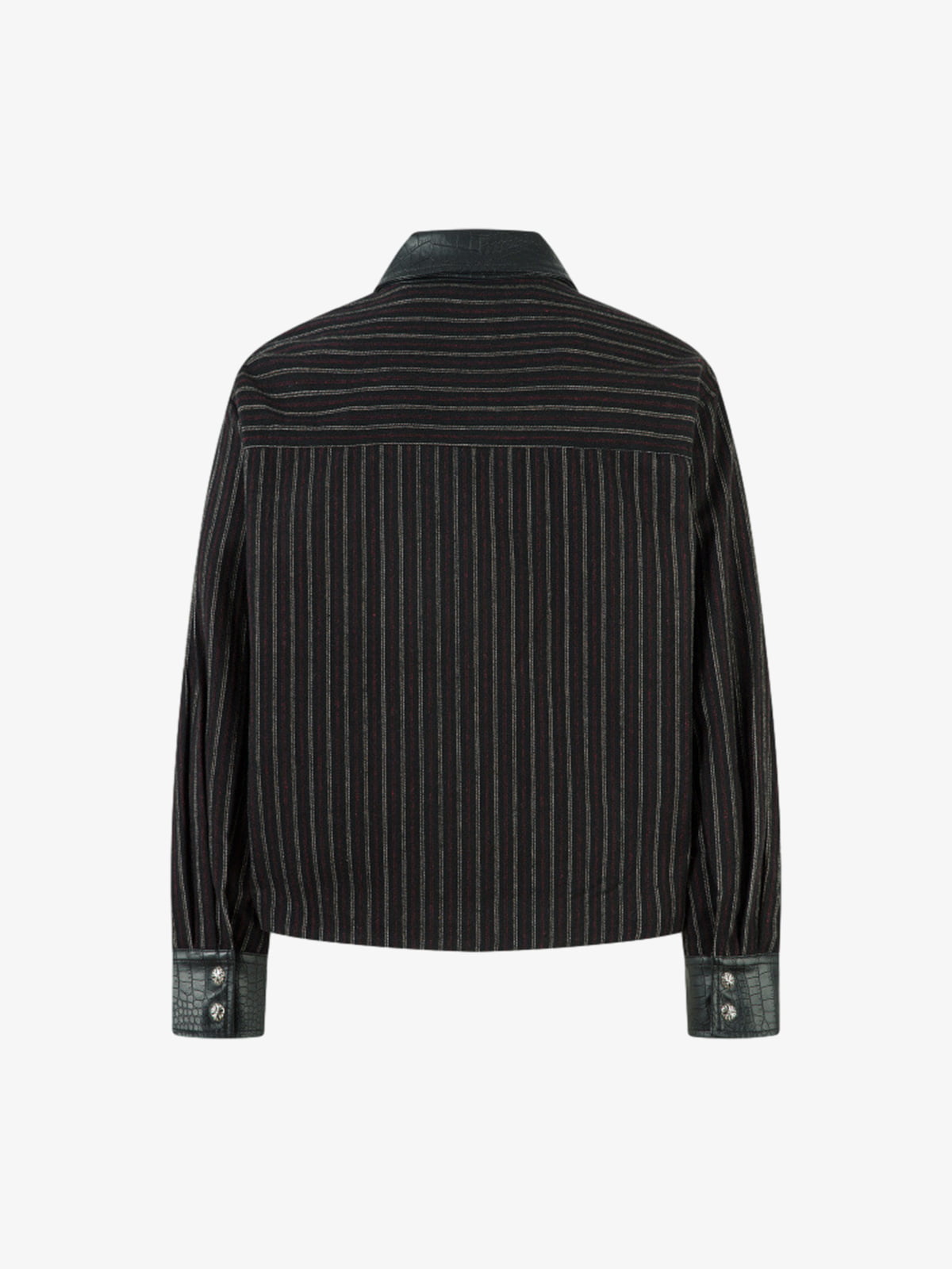 Textured PU Leather Patchwork Retro Stripe Jacket