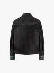 Textured PU Leather Patchwork Retro Stripe Jacket