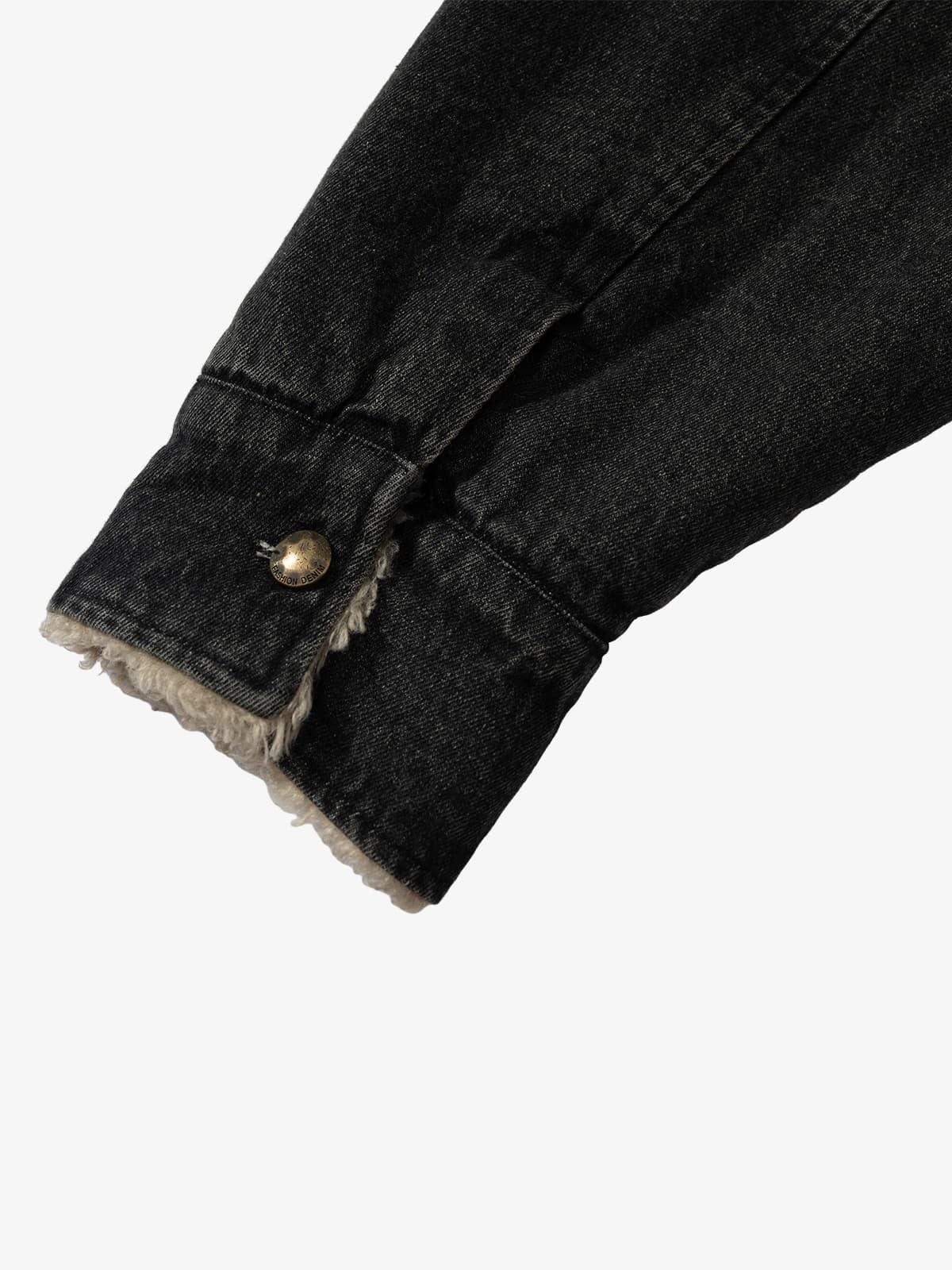 Distressed Graffiti Washed Long Lamb Fleece Denim Cotton Jacket