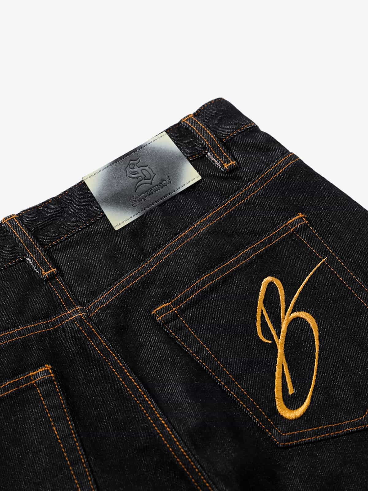 Vintage Irregular Cut Scimitar Embroidered Jeans