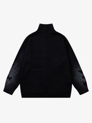 Street Dark Phantom Butterfly Stand-Collar Knit Cardigan Sweater