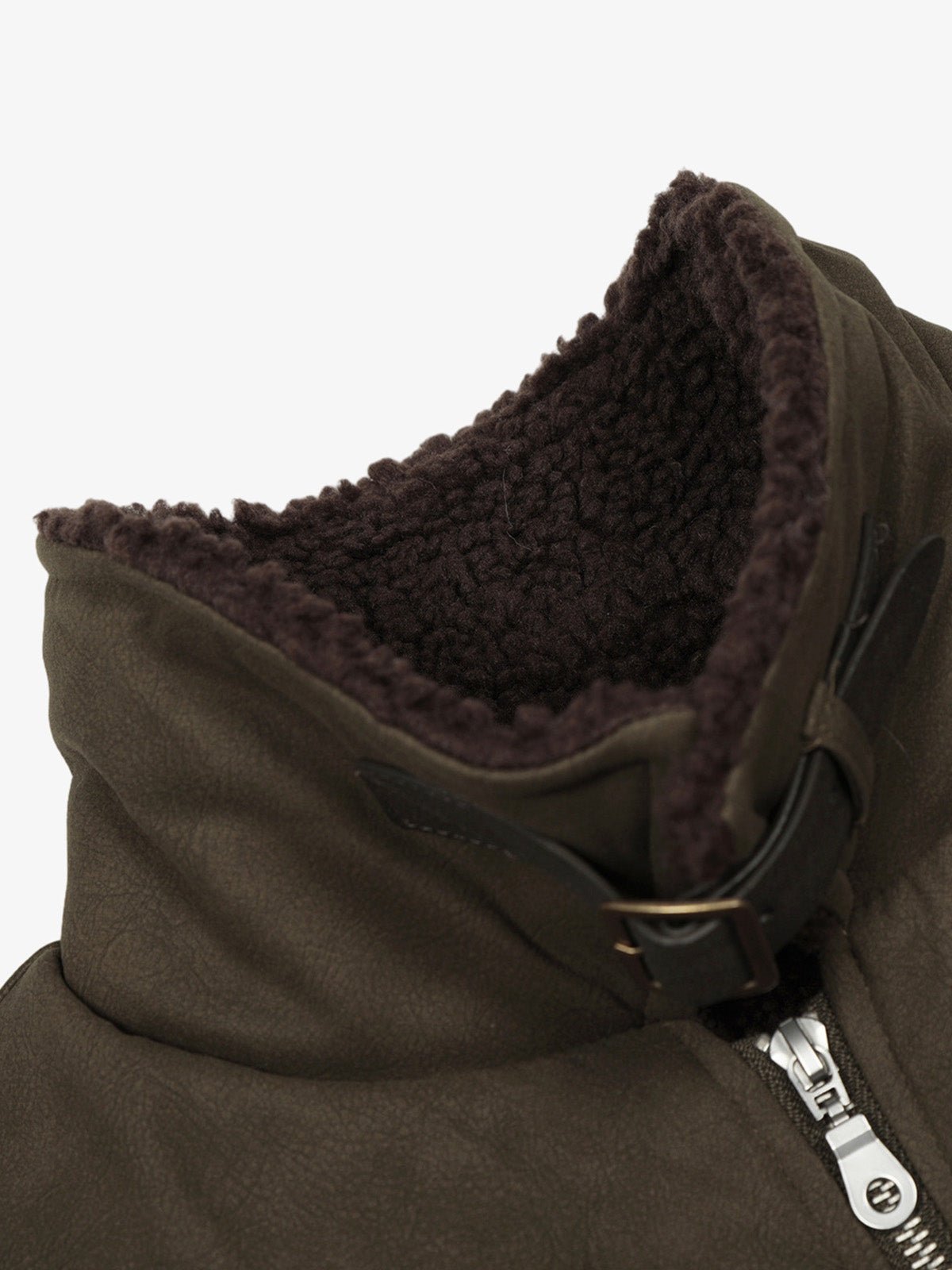 Vintage Zipper Pocket Design Sherpa Lined Collar Padded Jacket
