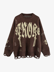 High Street Letter Jacquard Ripped Tassel Sweater