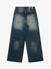 Retro Rhinestone Letter Embroidery Distressed Baggy Jeans