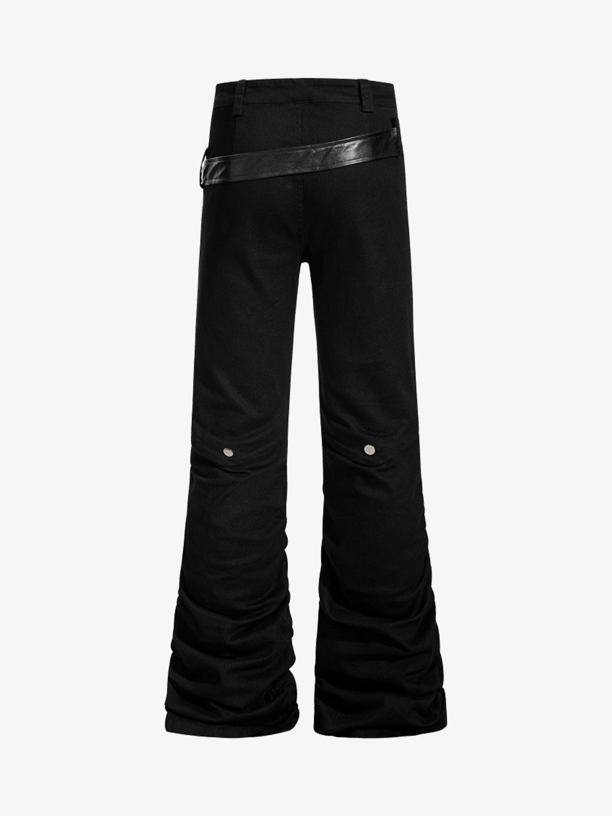 Vintage Heavy Pleated PU Leather Stitch Patchwork Flared Pants