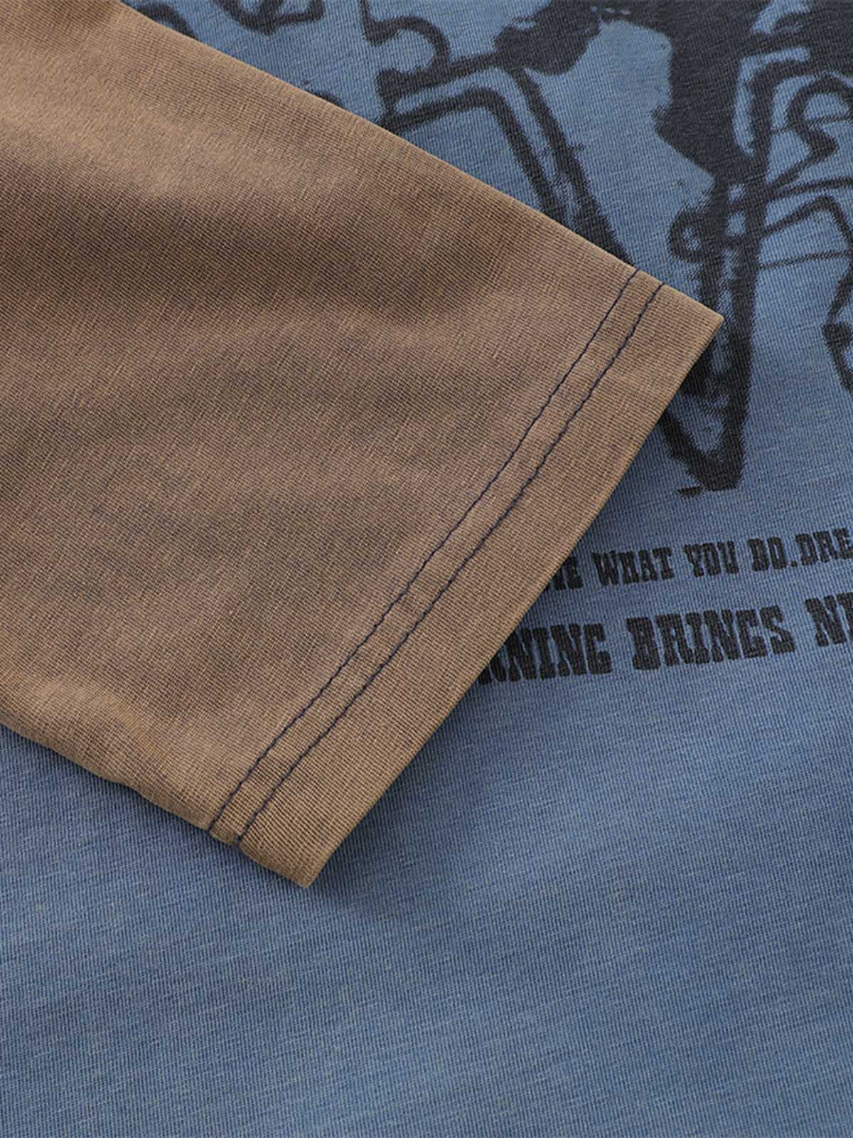 Street Color Matching Faux Two-Piece Printed T-Shirt