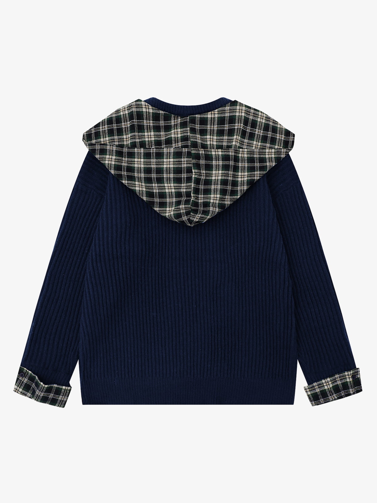 Plaid Scarf Patchwork Contrast Knit Sweater