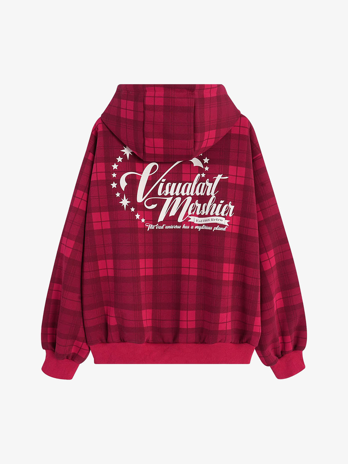 Retro Plaid Patch Embroidered Cardigan Hooded Sweatshirt