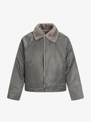 Deconstructed Patchwork Fur Collar Bomber Jacket