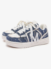 Street Distressed Denim Patchwork Sneakers
