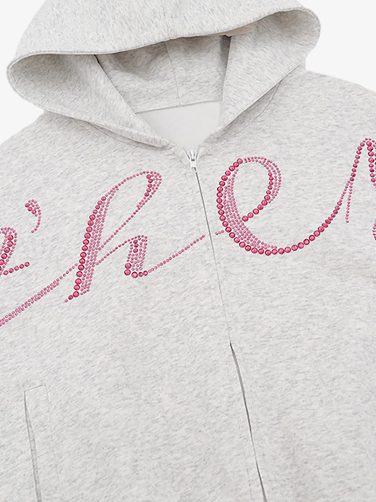 Street Hip-Hop Rhinestone Cropped Hooded Sweatshirt