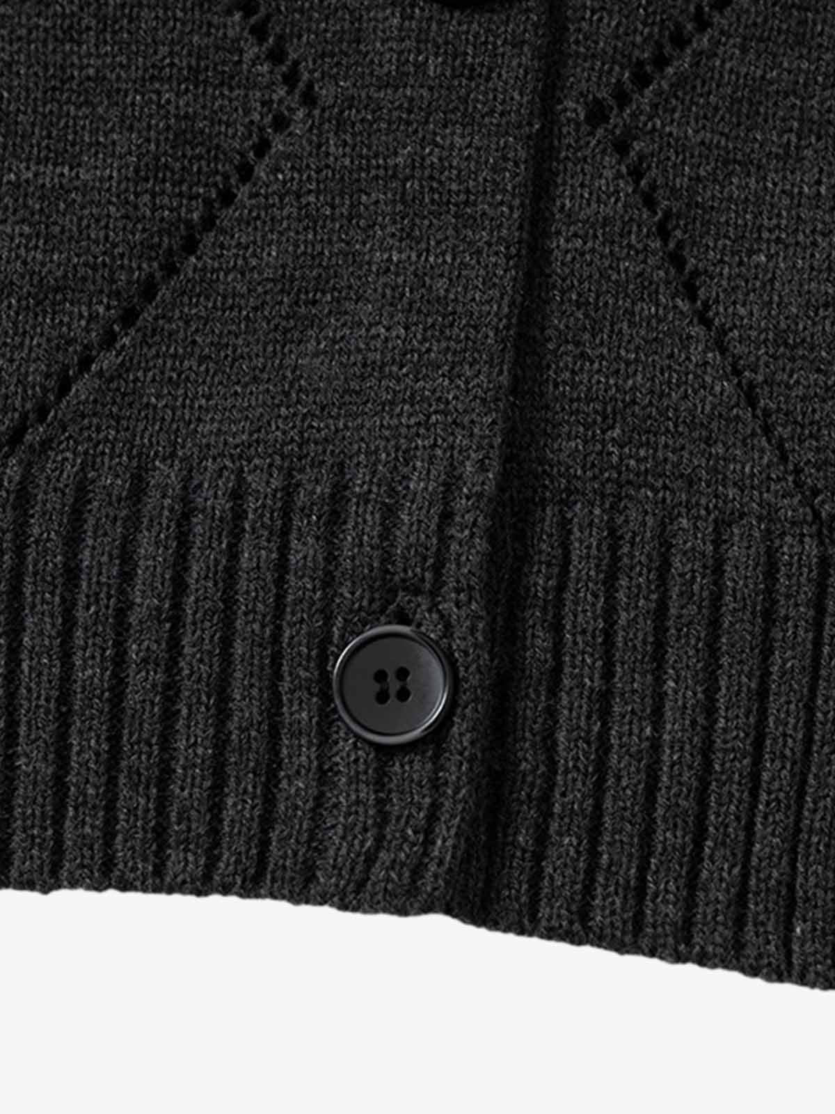 Retro Diamond Check Hollow Knit Cardigan Sweater
