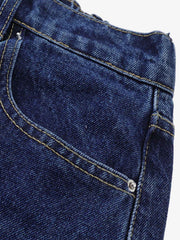 Distressed Washed Star Patch Denim Jort