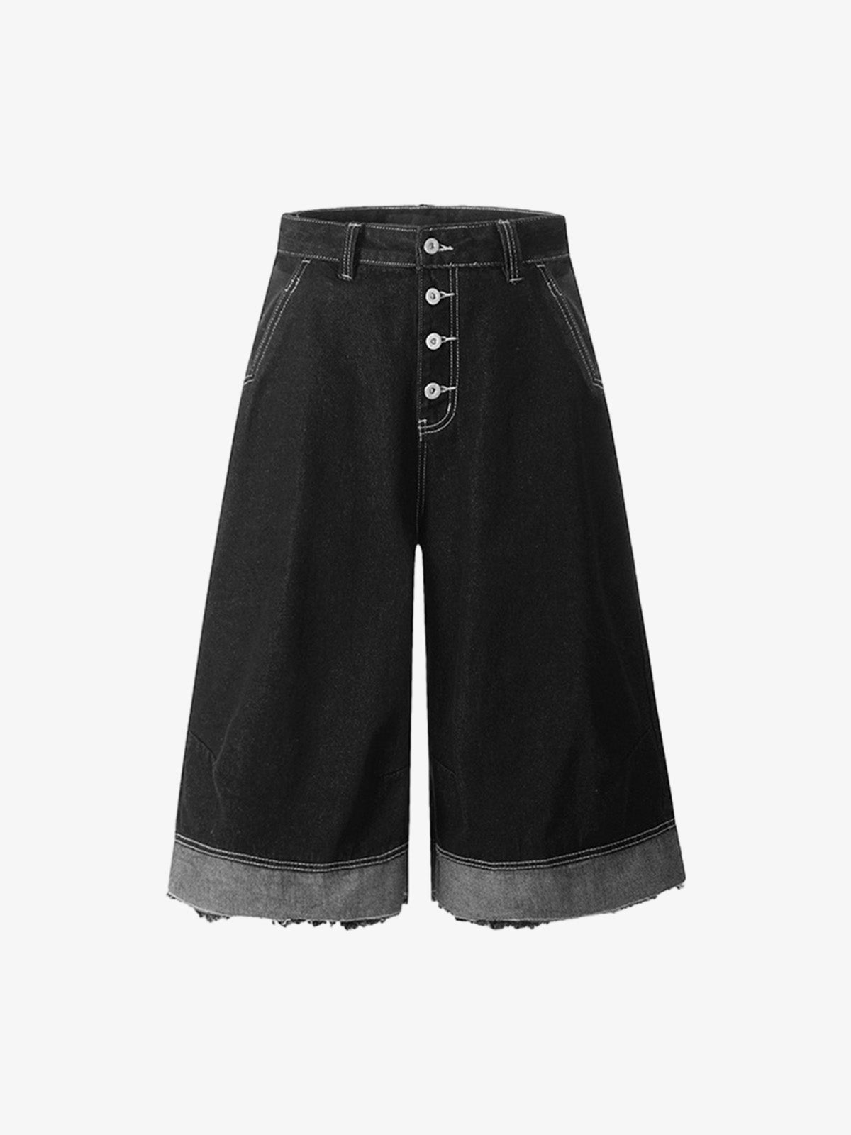 Retro Black Multi-Pocket Exposed Raw Edge Cropped Jeans