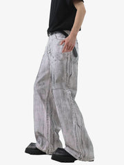 Wasteland Style Niche Design Dirty White Loose Jeans