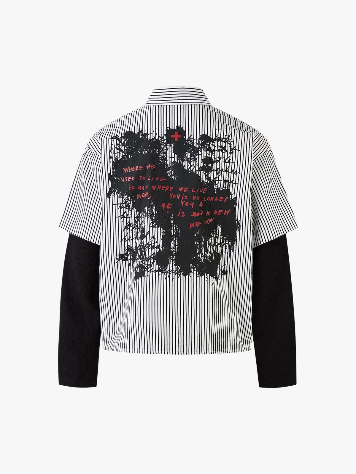 Street Dark Faux Two-Piece Striped Shirt