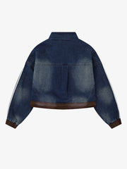 Retro Badge Embroidered Cropped Denim Jacket