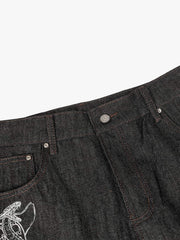 Denim Street Dark Snake Embroidery Baggy Jeans