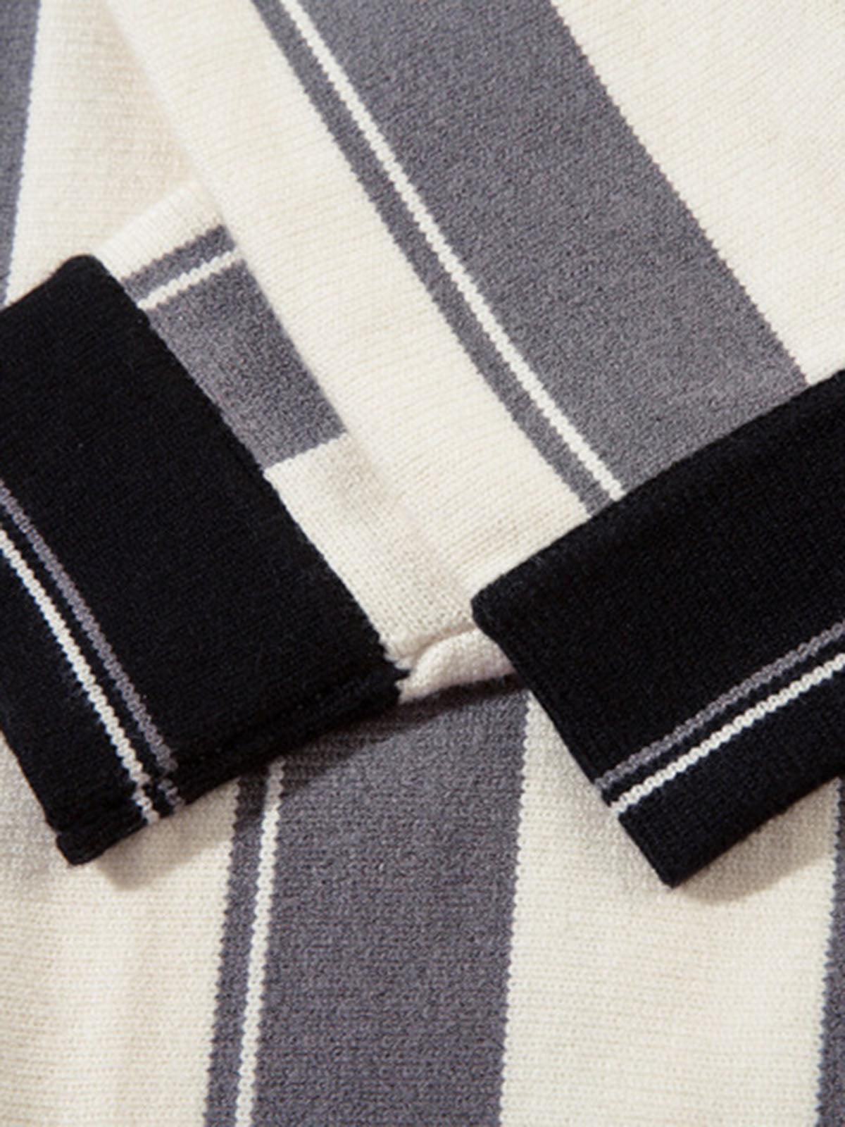 Retro Striped Polo Collar Sports Jersey Knit Sweater
