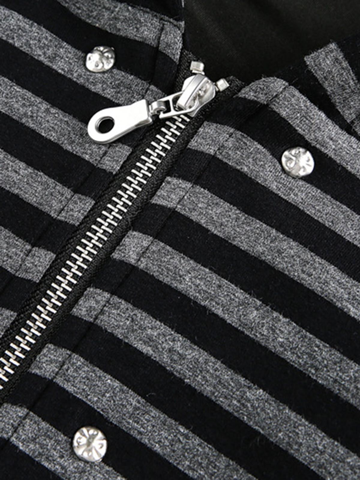 Detachable Fur Collar Striped Hooded Sweatshirt