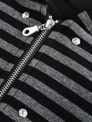 Detachable Fur Collar Striped Hooded Sweatshirt