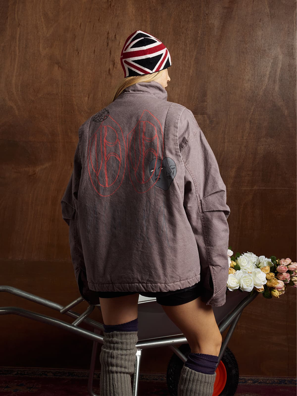 Street Graffiti Distressed High-Neck Padded Cotton Jacket