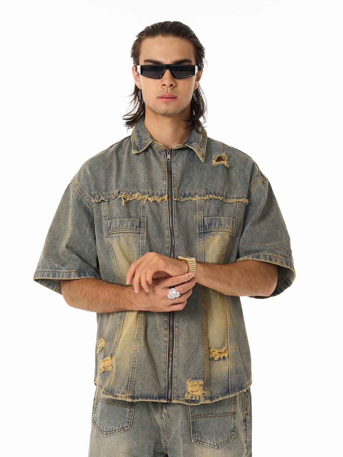 Denim Distressed Ripped Suit