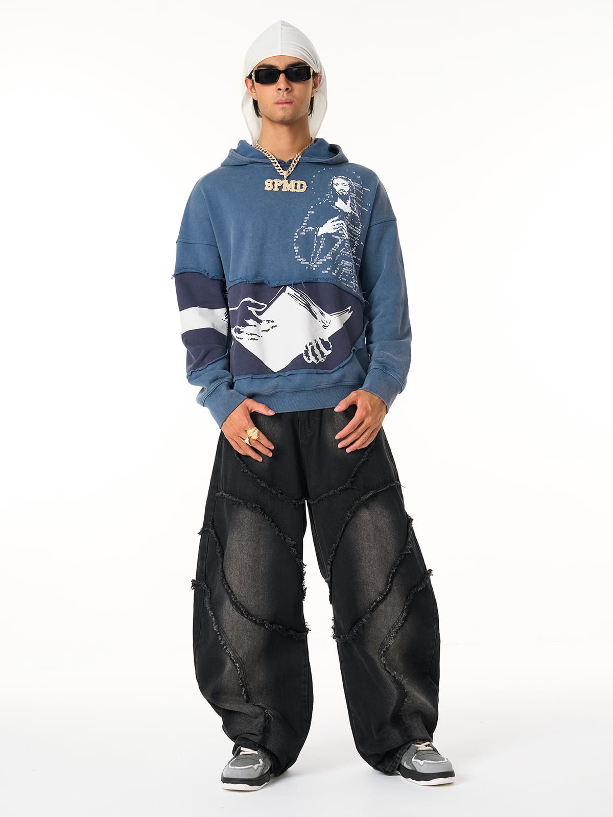 Washed Distressed Raw Edge Barrel Jeans